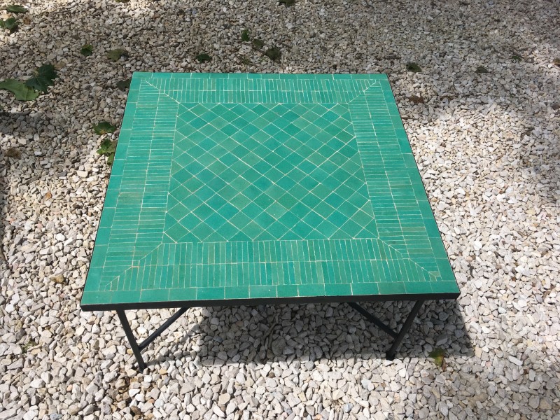 Table Zellige Motif Rayé Uni Vert V1