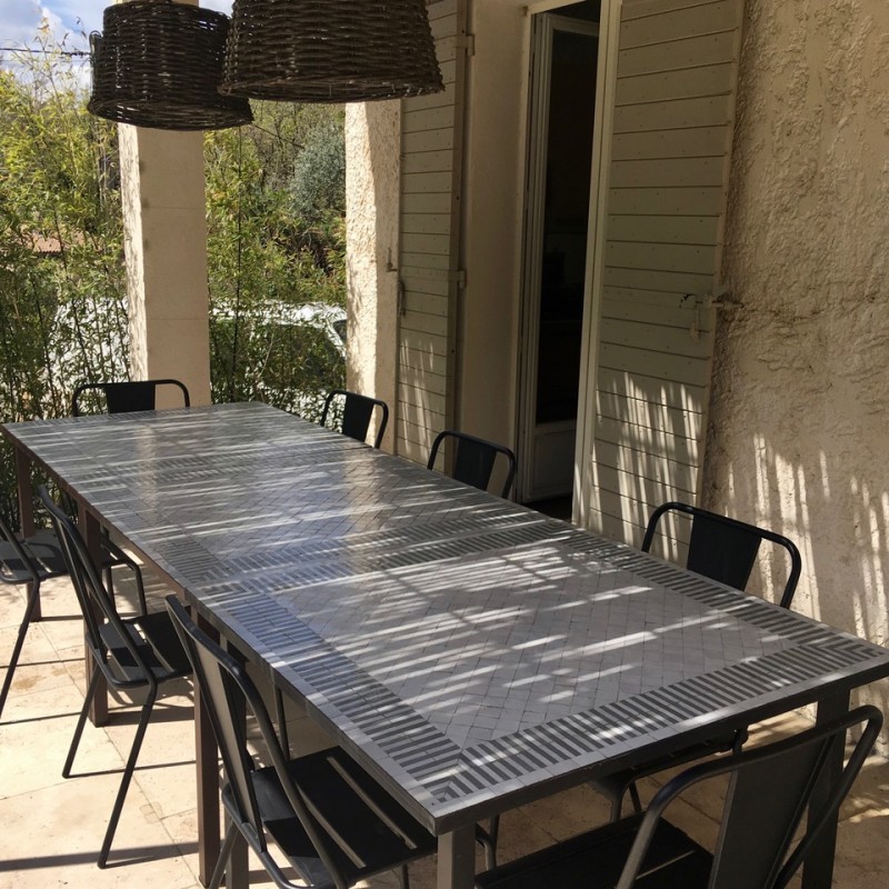 3 Tables Carrées Motif Rayé Blanc Gris